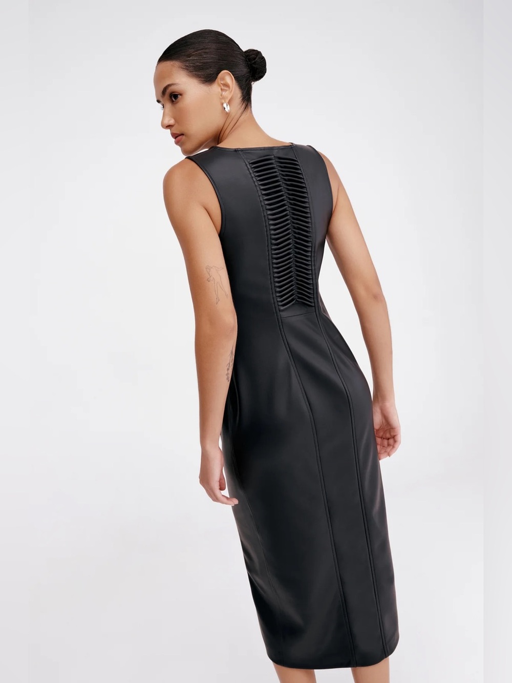 Marcella | Vegan Leather V-Neck Sheath Dress - Oculus Dress
